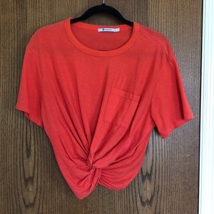 T Alexander Wang front twist short sleeve top